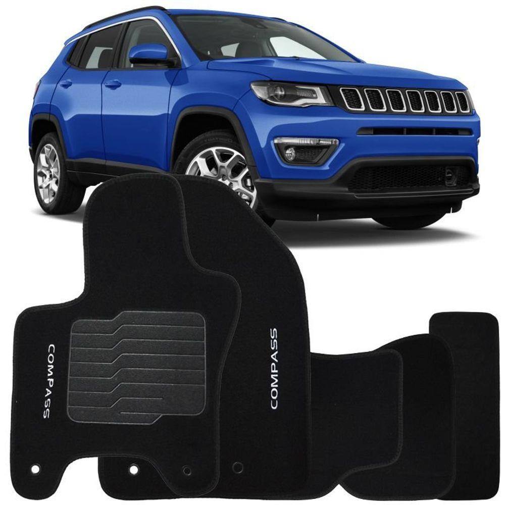 Jogo de Tapete Automotivo Carpete Jeep Compass 2016 à 2018 Soft Logo Bordado 5 Peças