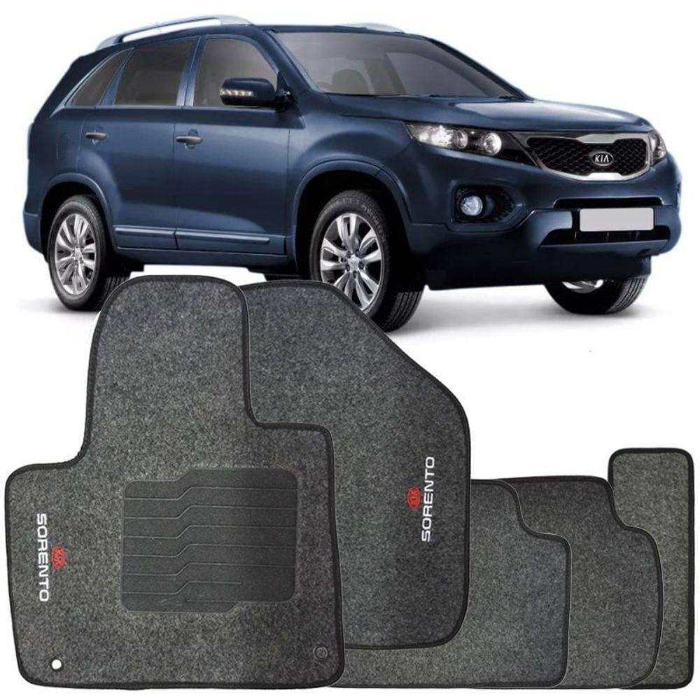 Jogo de Tapete Automotivo Carpete Kia Sorento 2010 à 2013 Soft Logo Bordado Grafite 5 Peças