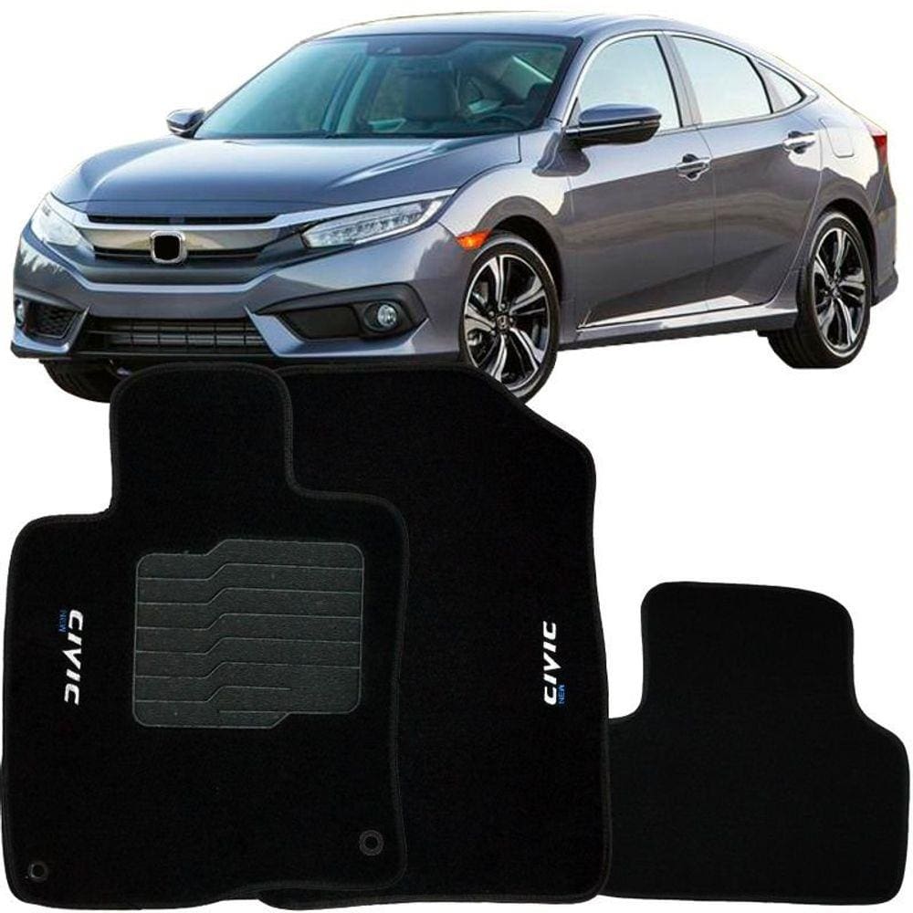 Jogo de Tapete Automotivo Carpete New Civic 2017 à 2018 Soft Logo Bordado 3 Peças