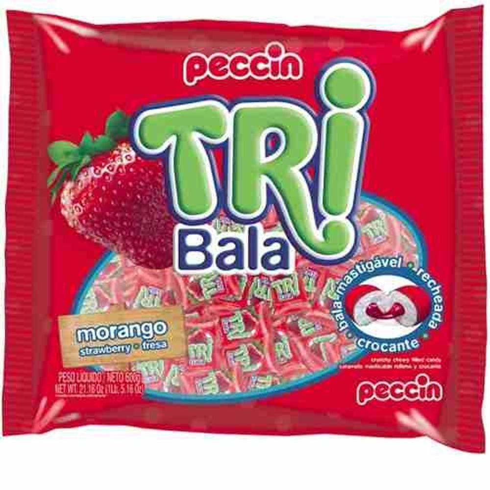 Bala Recheada Tri Bala Sabor Morango 500gr