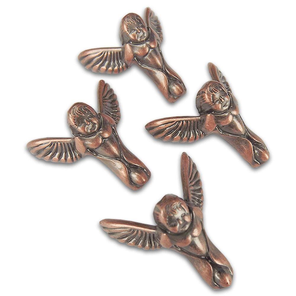 Kit com 4 Pezinhos Anjo em Metal Cobre Velho 3,3x3,3cm - Ferragens Ferragens