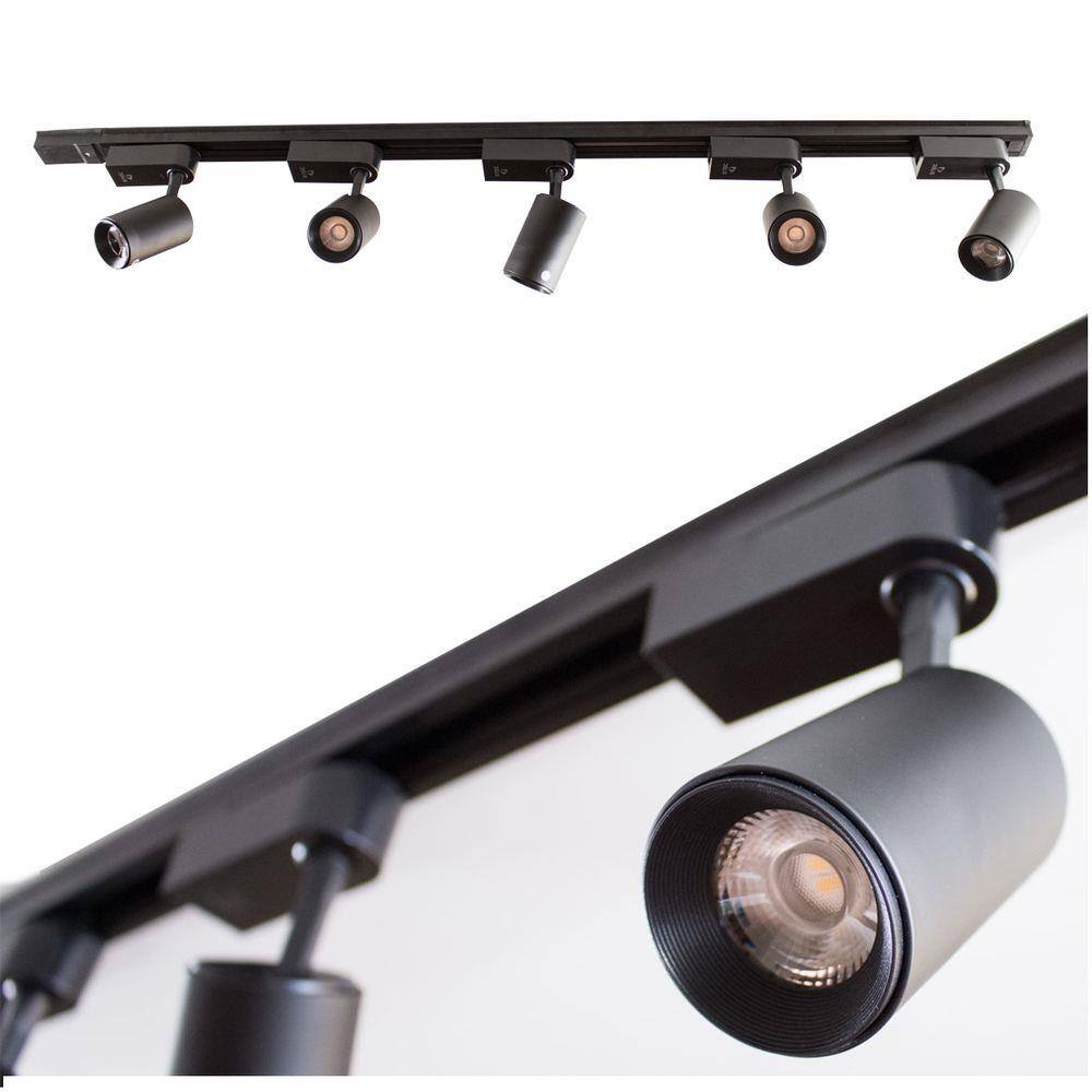 trilho eletrificado 1m + 5 spots 7w 3000k bivolt preto ST495