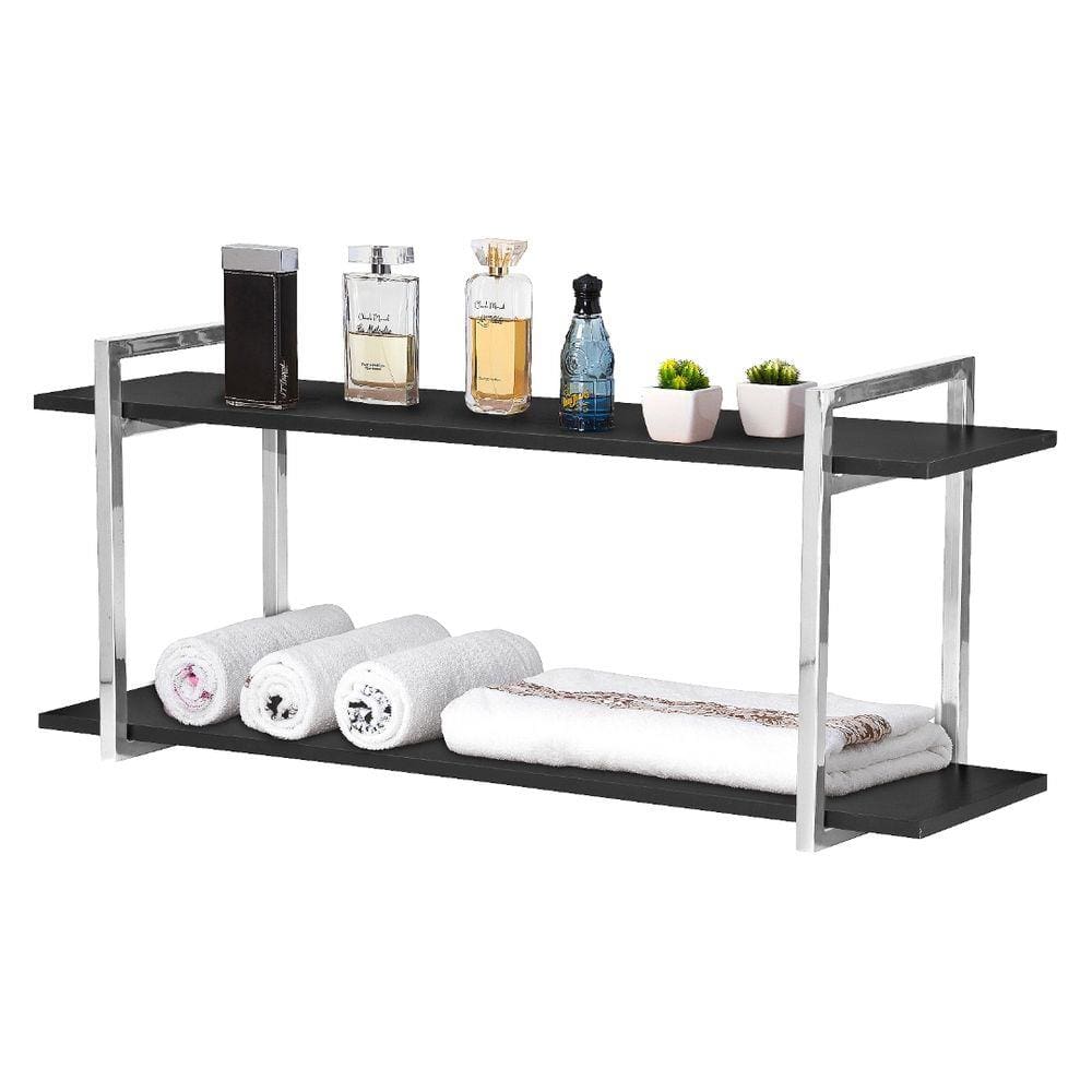 Nicho Banheiro Cromado Com Prateleiras Preto 120cm