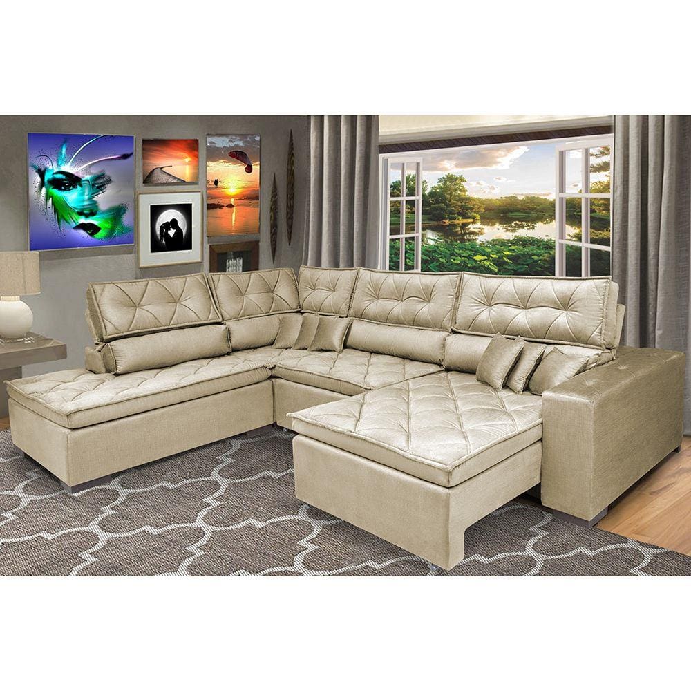 Sofa de Canto Retrátil e Reclinável com Molas Platinum Esquerdo 3,00x2,36 Suede