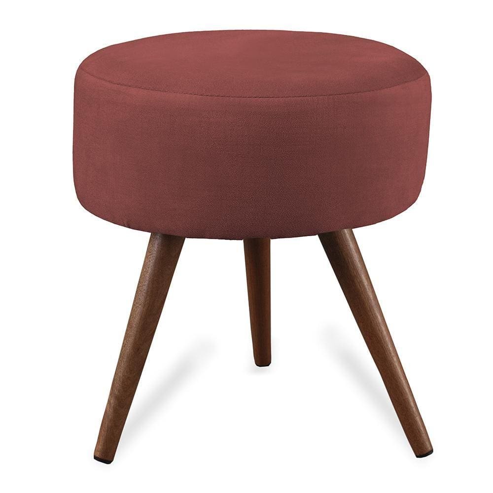Puff Cama Inbox Hilda Redondo com Pés em Madeira Maciça Tecido Suede Vermelho
