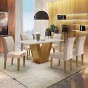 Conjunto Sala de Jantar Mesa Tampo MDF 6 Cadeiras Espanha Yescasa Ype/Off White/Tecido Pena Yescasa