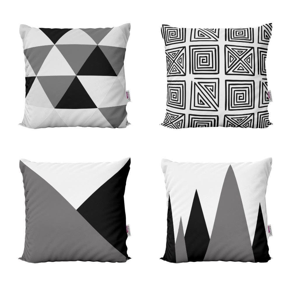 Kit 4 Capas De Almofadas Preto E Branco Gratidão Novadecora