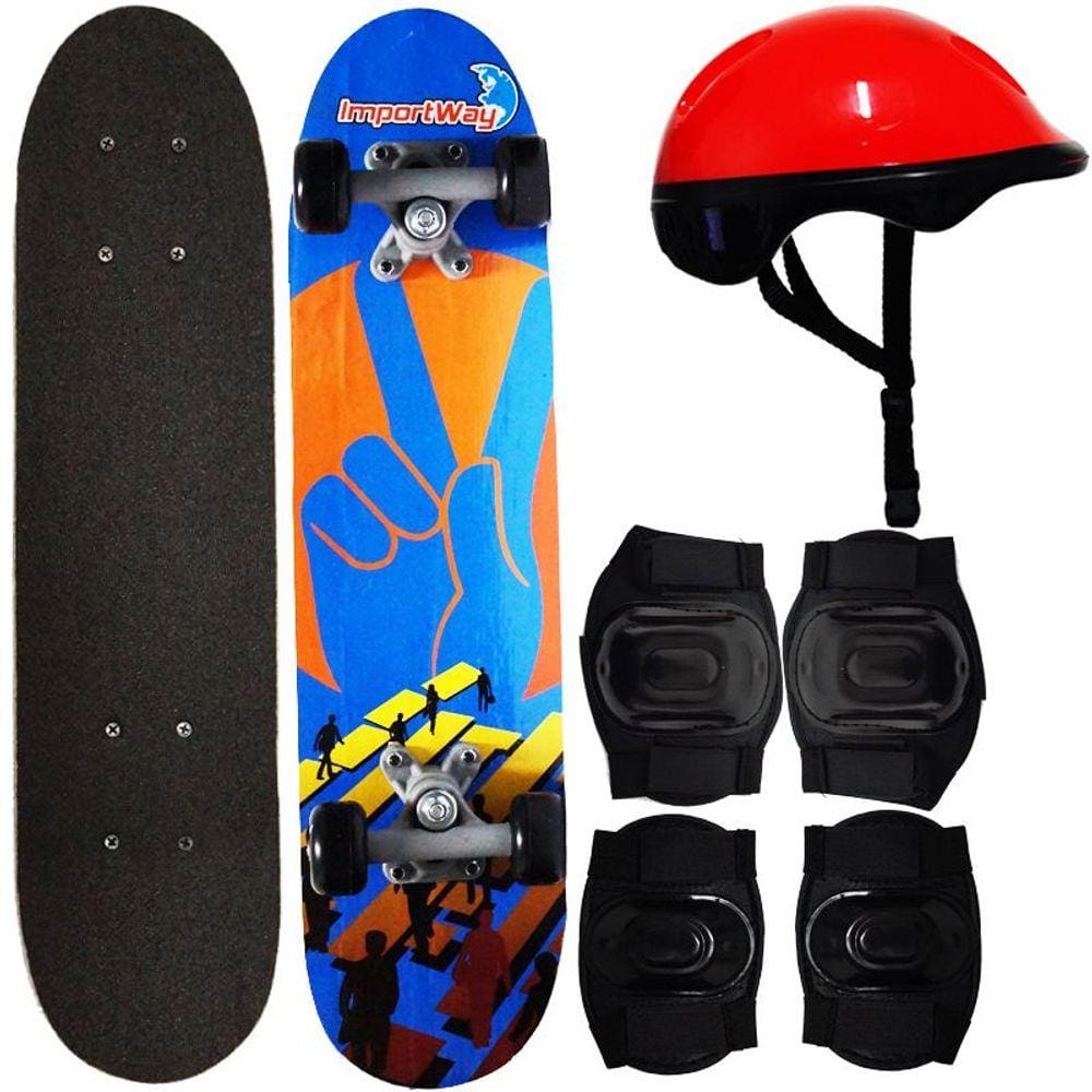 Kit Skate Infantil 24´´ Completo + Acessórios Capacete Masculino Feminino Importway BW-013