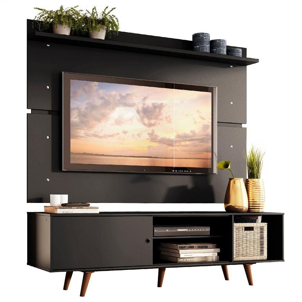Rack Madesa Dubai e Painel para TV até 65 Polegadas com Pés - Preto/Rustic