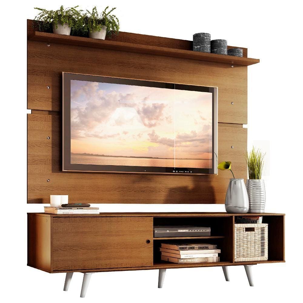 Rack Madesa Dubai e Painel para TV até 65 Polegadas com Pés - Rustic/Branco