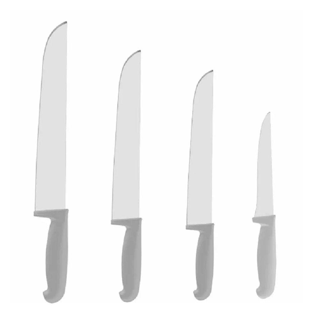 Kit Faca Açougueiro Churrasco Cozinha Carne Aço Inox 6 8 10 12 Cabo Branco - 4UN