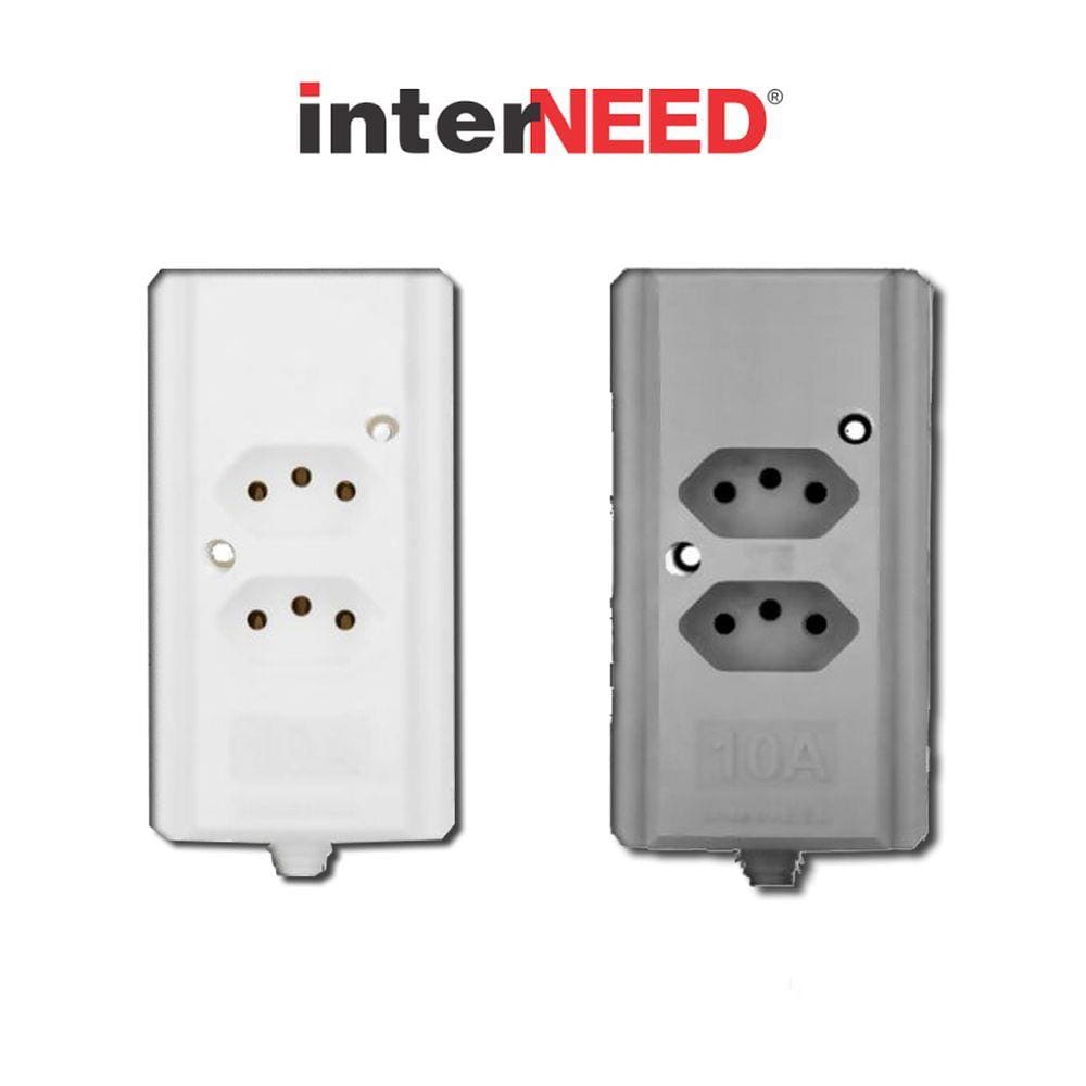 Tomada Barra Dupla 2 Polos + T 10A Cinza Interneed
