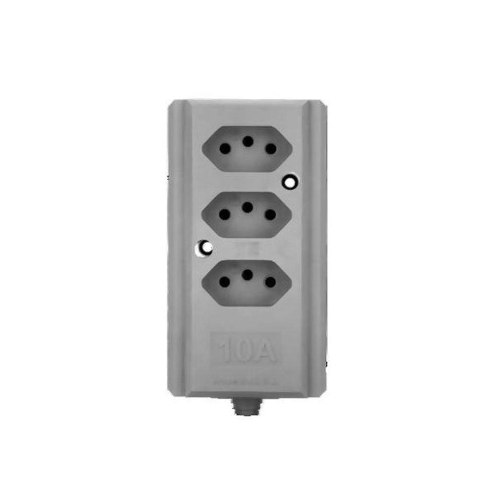 Tomada Barra Tripla 2 Polos + T 10A Cinza Interneed