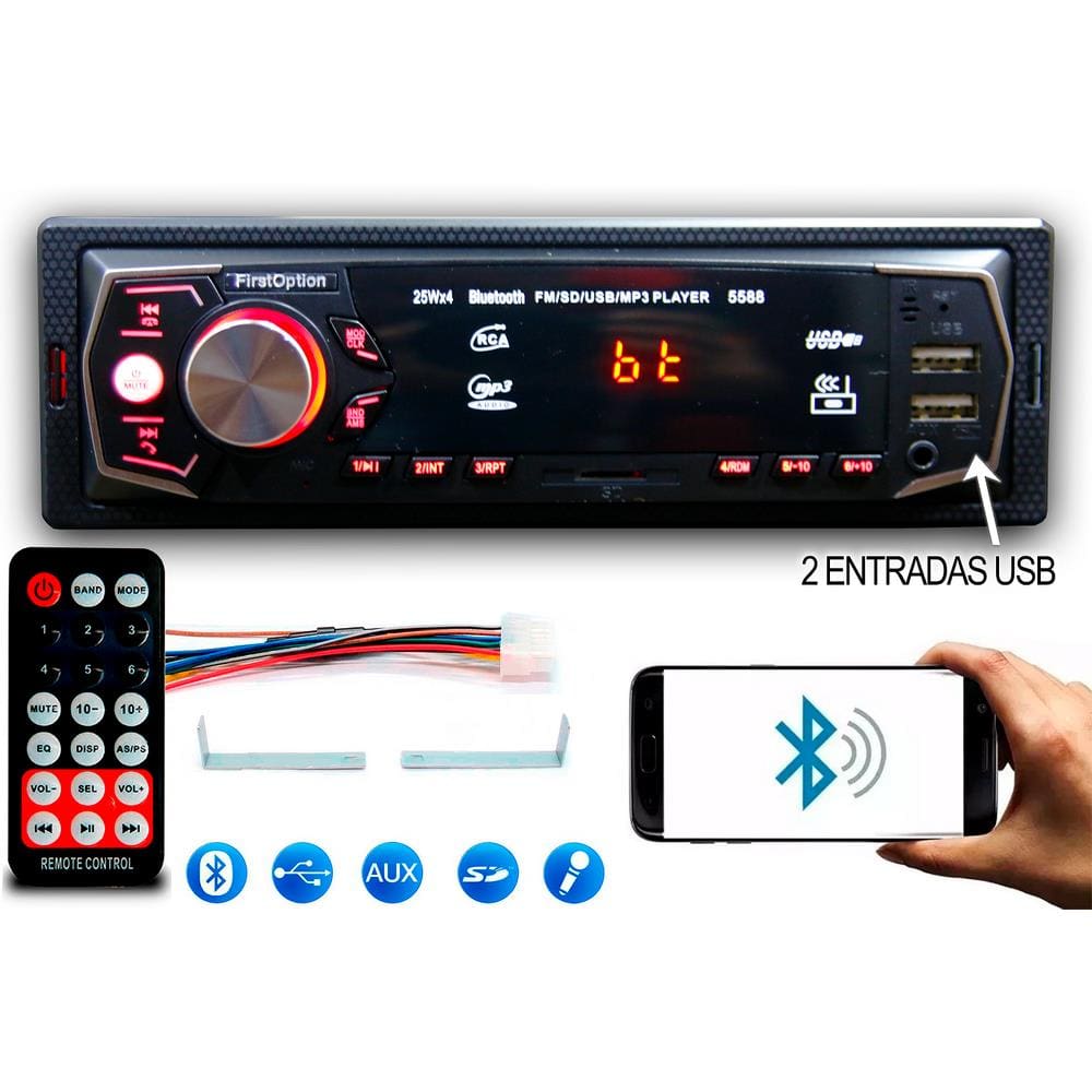 Rádio Bluetooth Aparelho De Som Carro Automotivo Pendrive SD Rádio