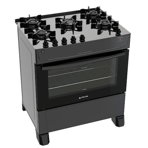 imagem-Fogão Atlas 5 Bocas preto Mônaco Top Glass com Acendimento automático - Bivolt