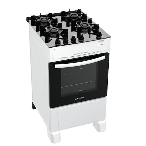 imagem-Fogão Atlas 4 Bocas branco Mônaco Top Glass com Acendimento automático - Bivolt