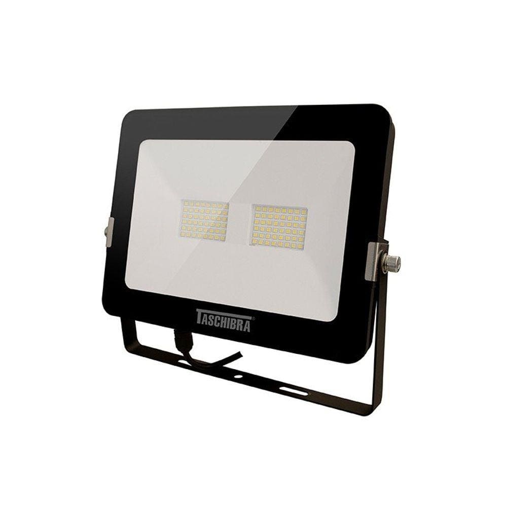 Refletor Taschibra TR Led 50 Slim 50W Preto 3000K Luz Amarela