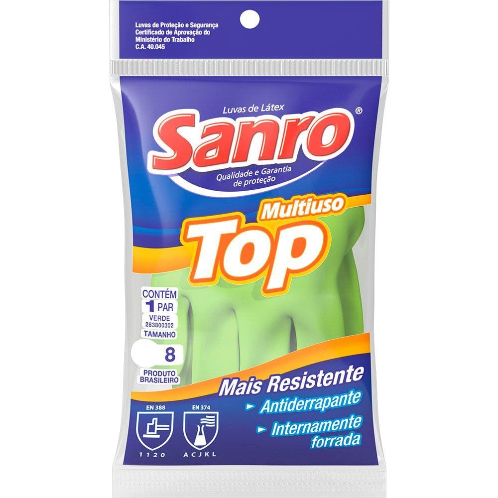 Luva Latex P/Limpeza Sanro Top Verde (PAR) G São Roque Luva Latex P/Limpeza Sanro Top Verde (PAR) G São Roque