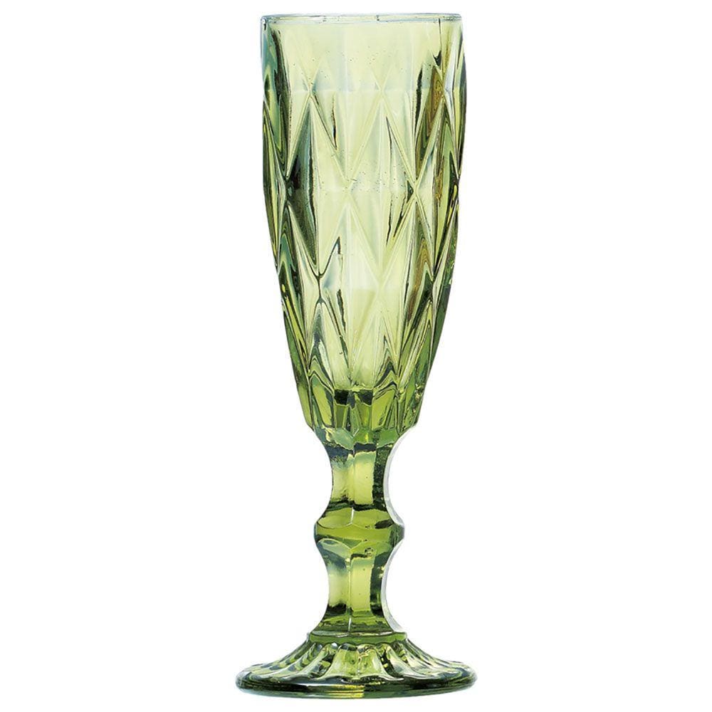 Cj Tacas De Champanhe De Vidro Verde 6 Pcs Diamante - Incas