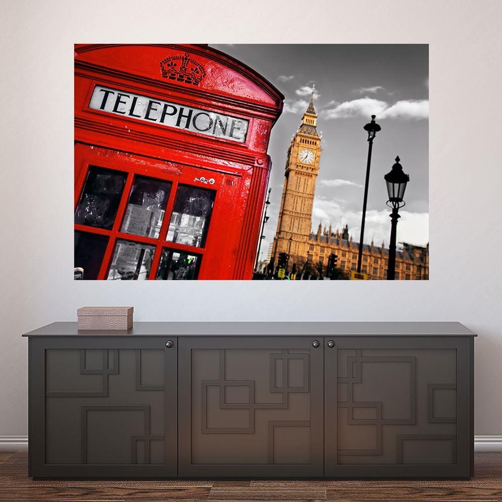 Painel Adesivo de Parede - Londres - Cabine Telefônica - 634pnm