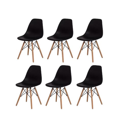 Kit 6 Cadeiras Charles Eames Eiffel Preta Base Madeira Sala Cozinha Jantar Menor preço em Kit 6 Cadeiras Charles Eames Eiffel Preta Base Madeira Sala Cozinha Jantar