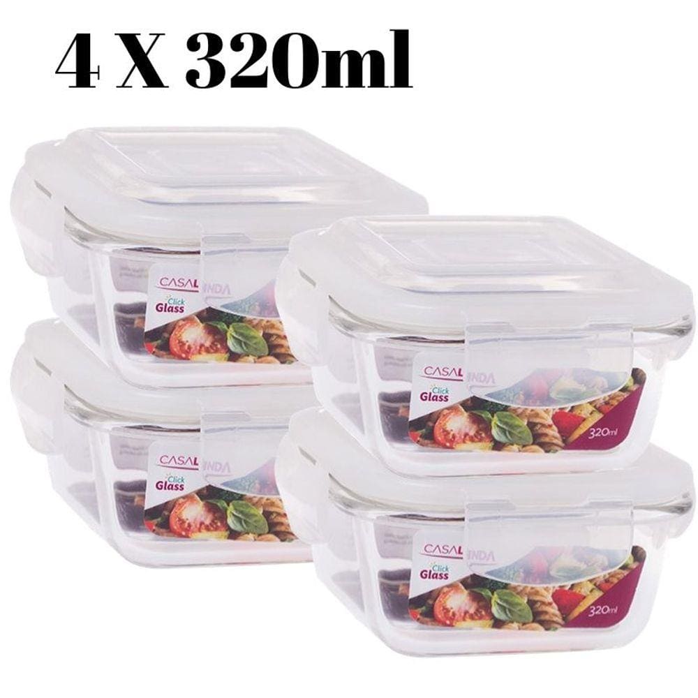 Conjunto 4 Pote Vidro Hermético Marmita Tampa Plástico 320ml