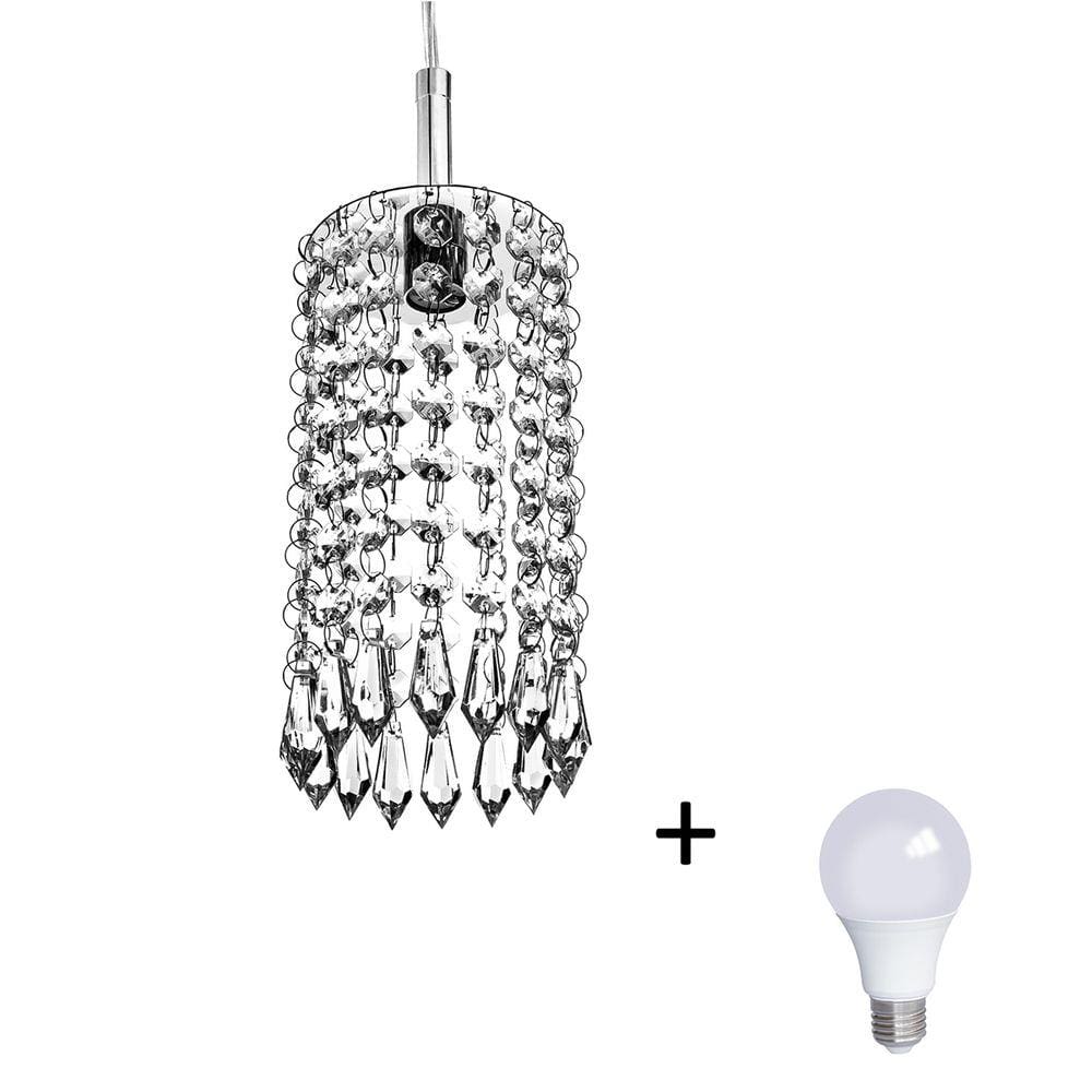 Lustre - Pendente Redondo Clearcrillic Cristal Acrílico com Lâmpadas 6000K (Branca Fria)