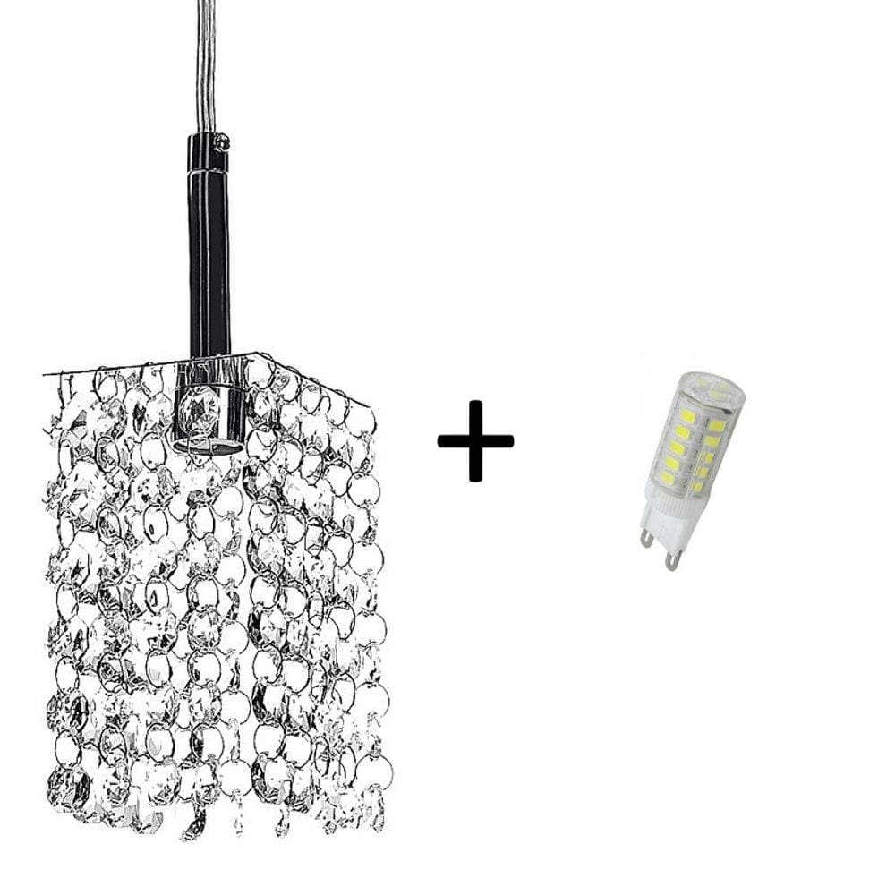 Lustre - Pendente Quadrado Clearcast Cristal Legitimo com Lâmpadas 6000K (Branca Fria)