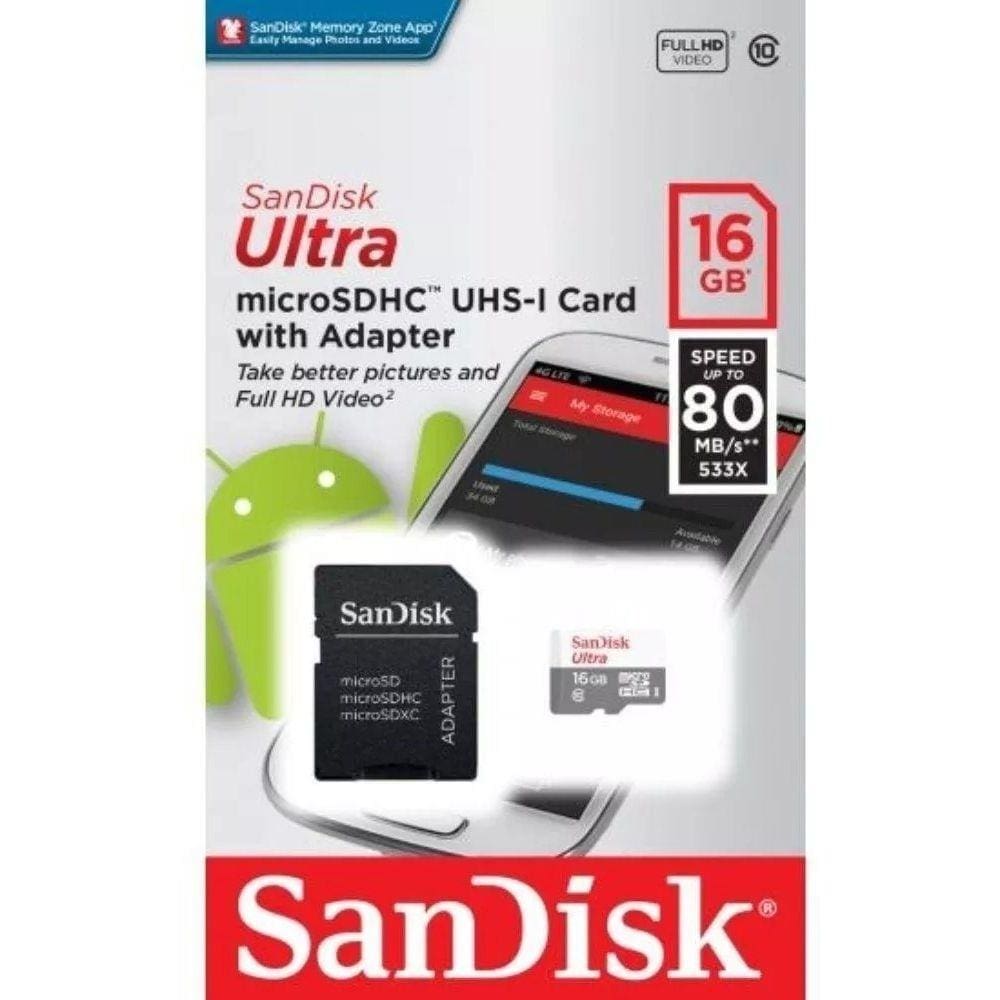 Cartão de Memória 16gb Micro Sd Ultra 80mbs Classe10 Sandisk