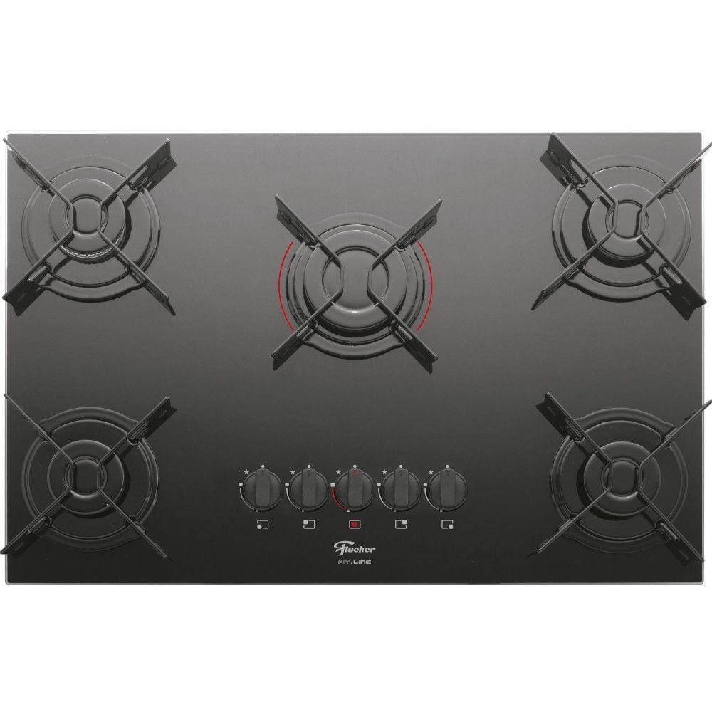 Cooktop Fit Line Fischer 5Q Vidro Preto Chama Rápida Bivolt