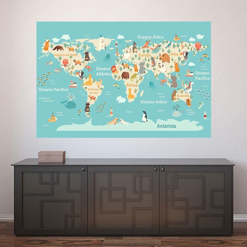 Painel Adesivo de Parede - Mapa Mundi - Mundo - 1344pnm