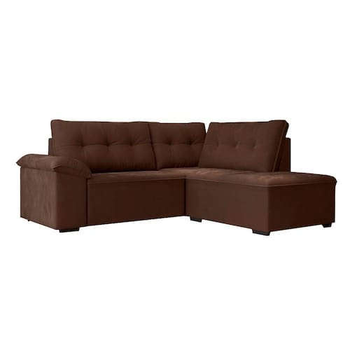 Sofá de Canto Retrátil 5 Lugares Tóquio Marrom Veludo Menor preço em Sofá de Canto Retrátil 5 Lugares Tóquio Marrom Veludo