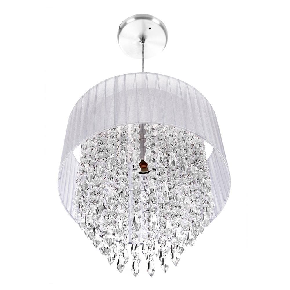 Lustre Pendente De Organza e Cristal Acrílico Manucrillic Prata