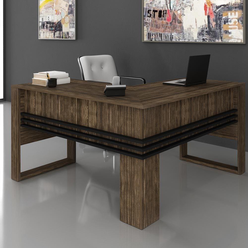 Mesa Para Escritório Angular Me4145 Nogal/preto - Tecno Mobili