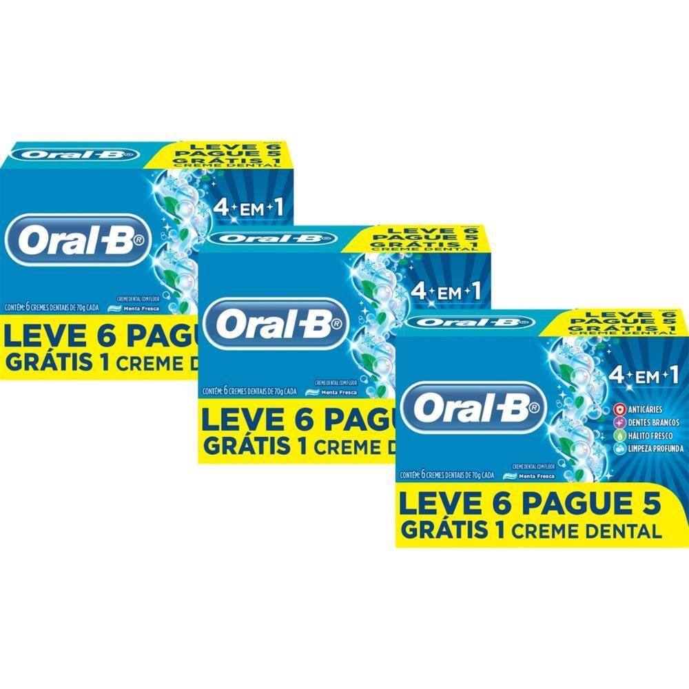 Kit com 3 Creme Dental Oral-B 4 em 1 Leve 6 Pague 5 70g