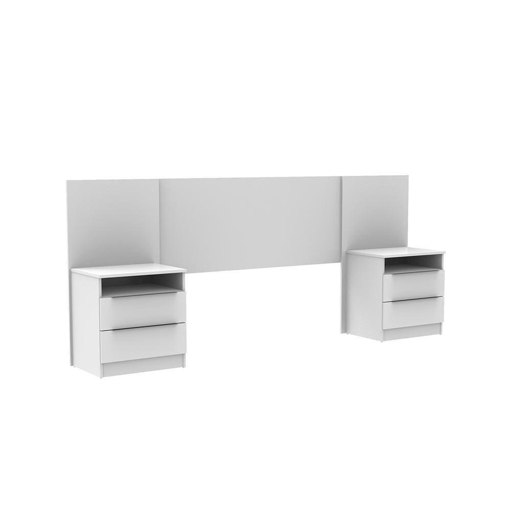Cabeceira Extensível Branco com 2 Mesa de Cabeceira Madesa