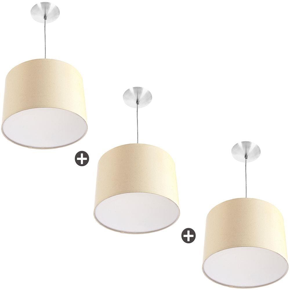 Kit 3 Lustres Cupula Pendente Dome 30x20cm Bege