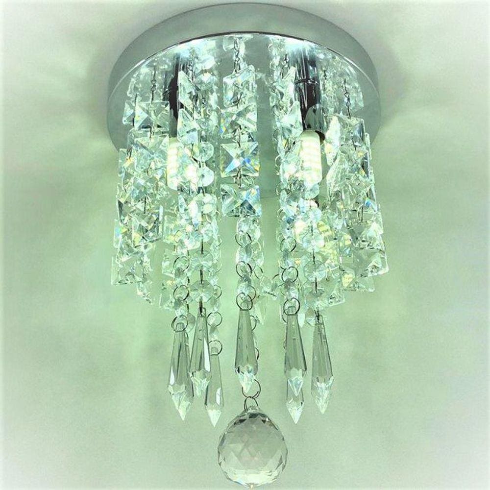 Lustre Cristais Base Inox 18 cm + Lâmpadas Led