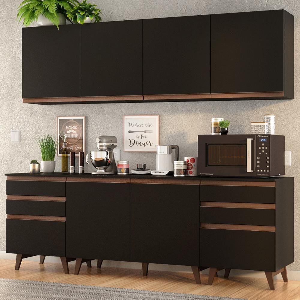 Cozinha Completa Madesa Reims 240002 com Armário e Balcão - Preto