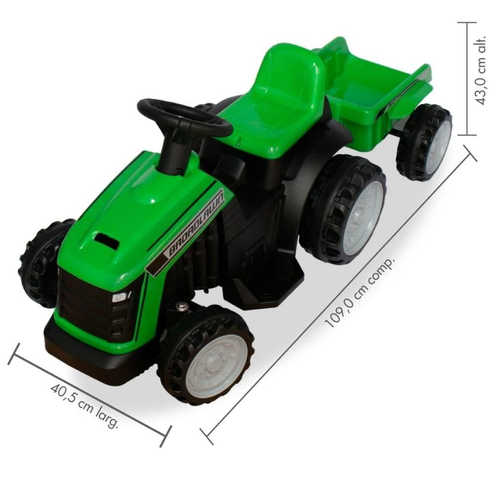 Mini Trator Elétrico Infantil Verde 6V com Reboque - Importway