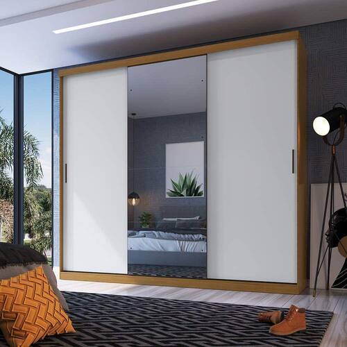 Guarda Roupa Casal 3 Portas Correr 6 Gavetas e Espelho Tiatã Yescasa Amendola/Branco Menor preço em Guarda Roupa Casal 3 Portas Correr 6 Gavetas e Espelho Tiatã Yescasa Amendola/Branco