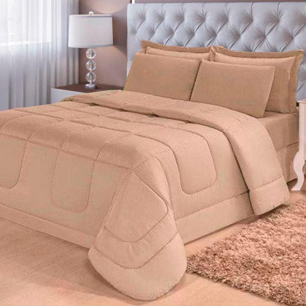 Jogo de Cama 6 Peças Aconchego Dupla Face Casal Queen Bege Casa Dona
