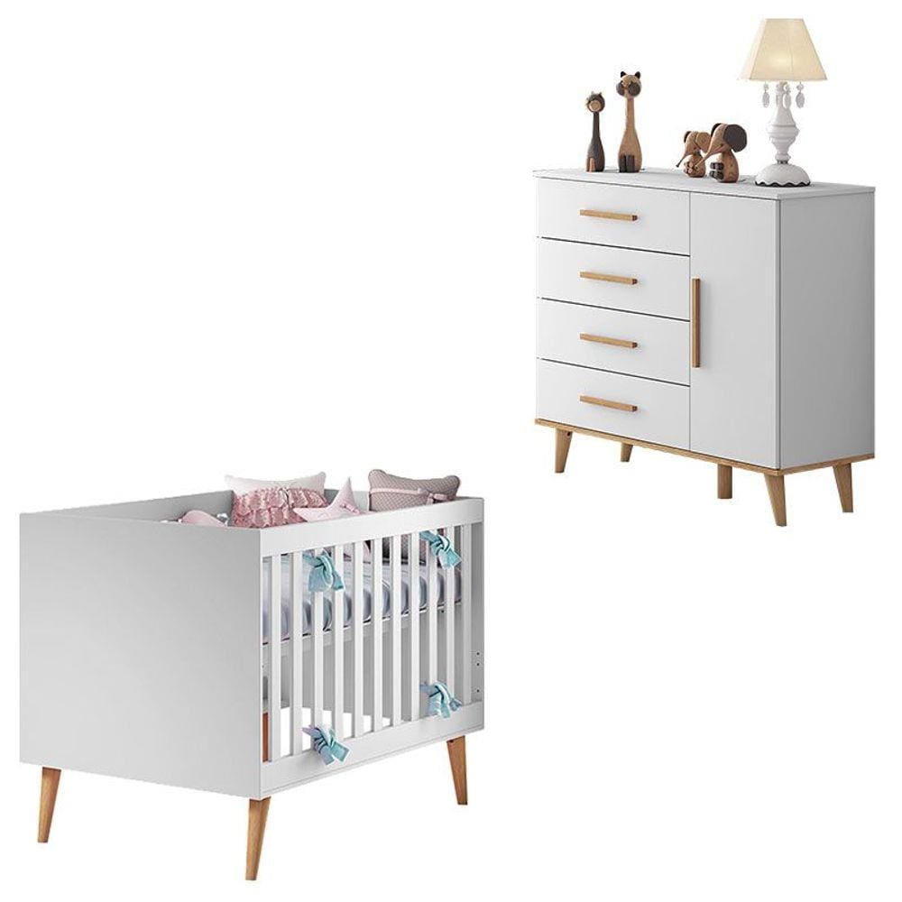 Berço Americano e Cômoda Infantil Ludmila Cinza Bétula - Carolina