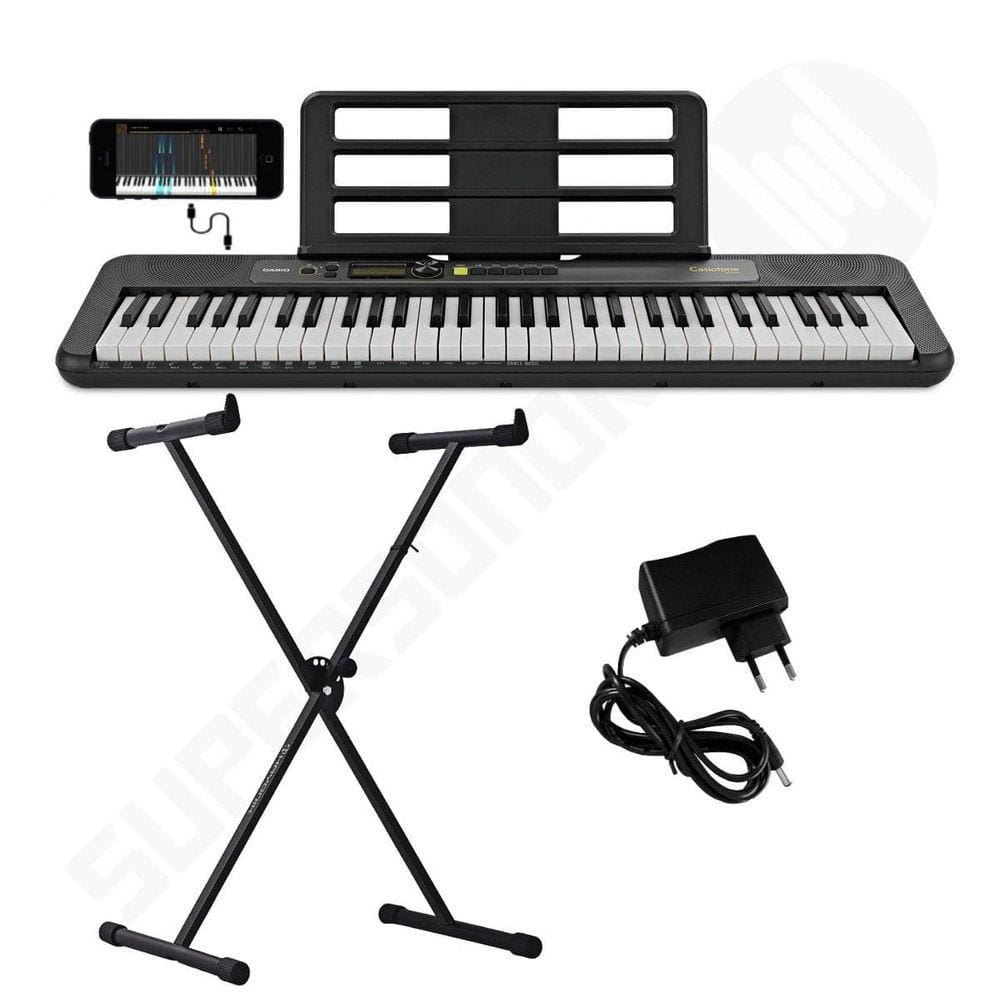 Kit Teclado Musical CASIOTONE LK-S250 CASIO Preto Teclas Iluminadas APP Chordana Play + Suporte X
