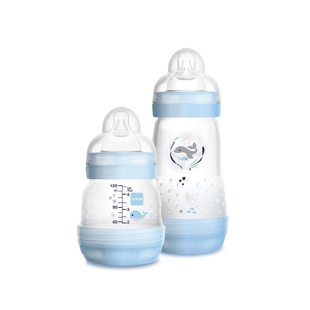 Kit Mamadeira MAM Easy Start - 130ml e 260ml - Bico 0 - Azul
