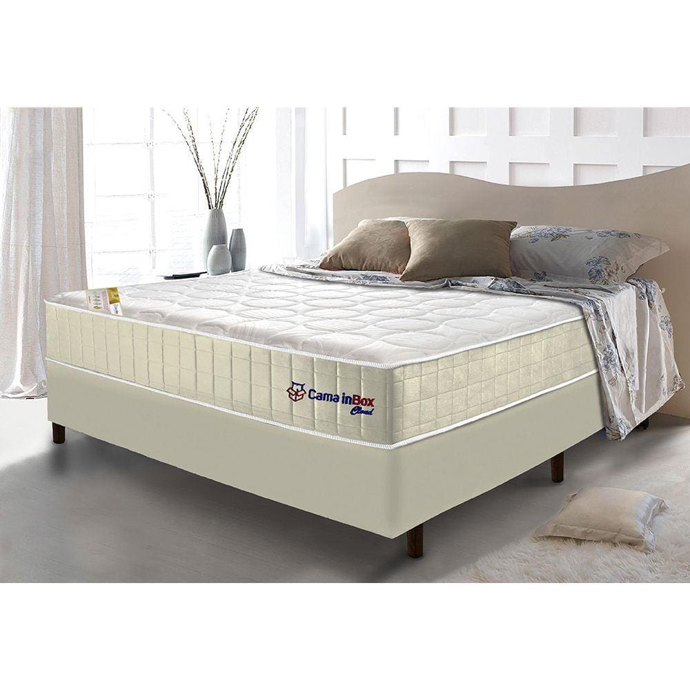 Conjunto Cama Box Casal com Molas Ensacadas Cama inBox Cloud Bege 138x188x67