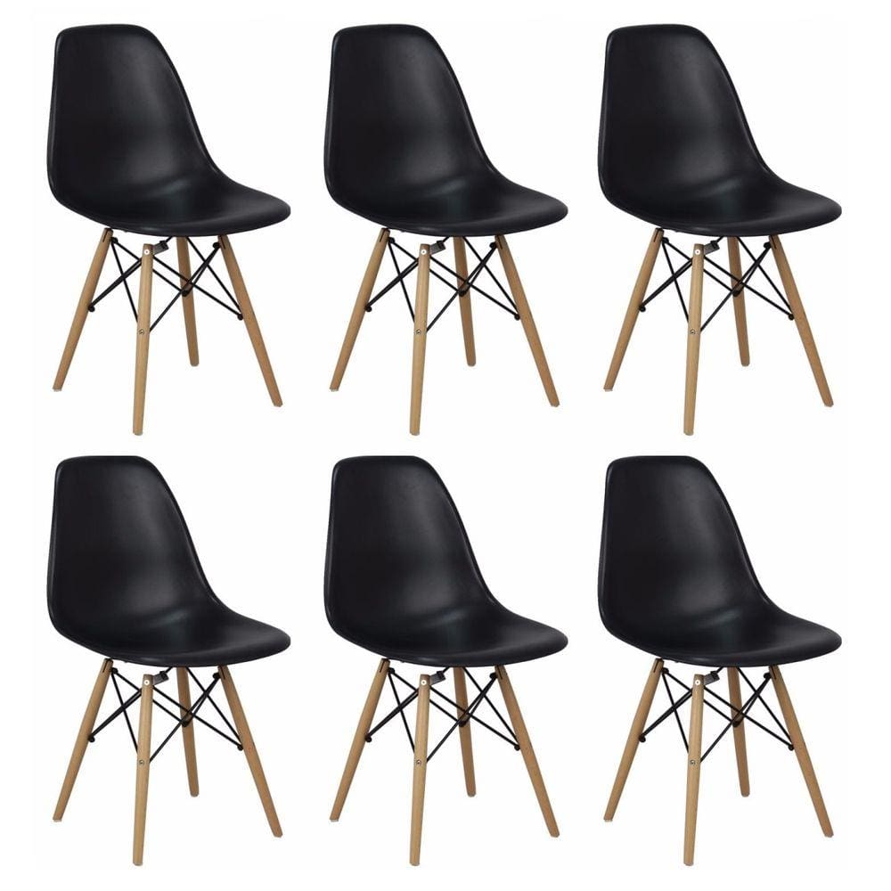Kit 6 Cadeiras Charles Eames Wood Design Eiffel