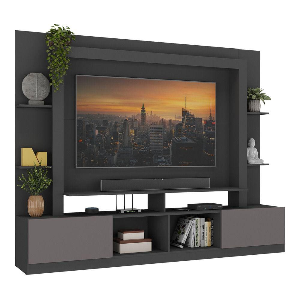 Estante Rack com Painel e Suporte TV 65” Moscou Multimóveis Preto/Lacca Fume