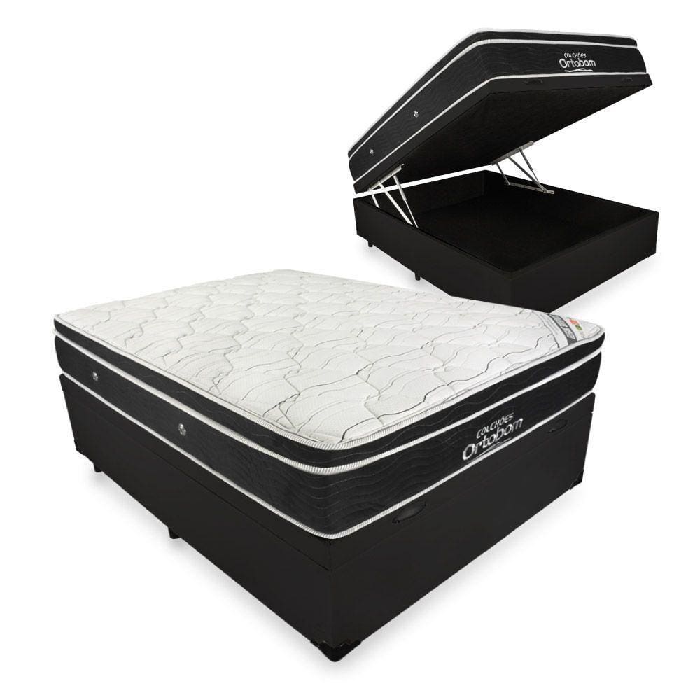Cama Box Com Baú Casal + Colchão De Molas Ensacadas - Ortobom - Elegant SuperPocket 138x188x70cm