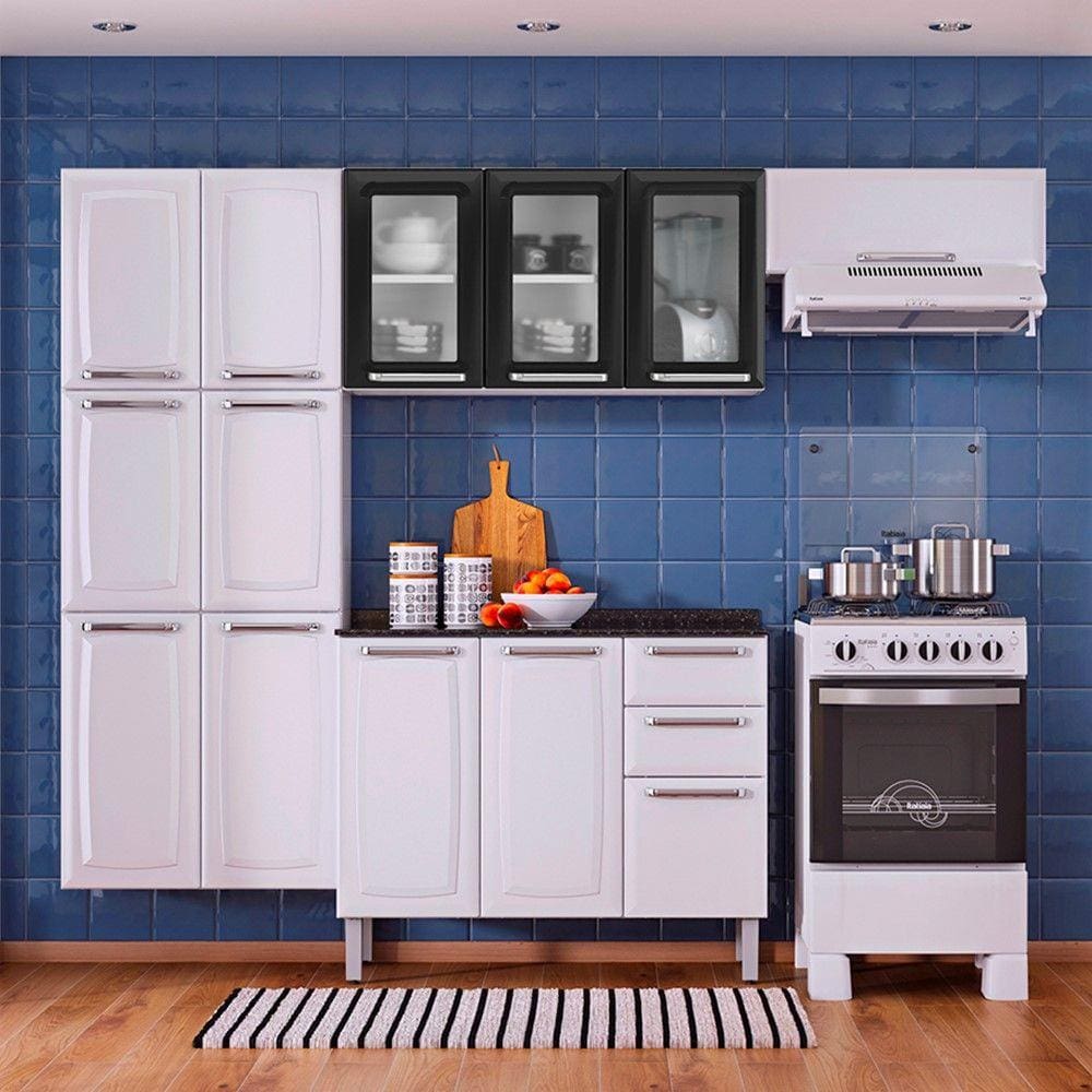 Cozinha Itatiaia Luce Compacta 4 Pecas 3 Vidros Paneleiro Armario Aereo Gabinete